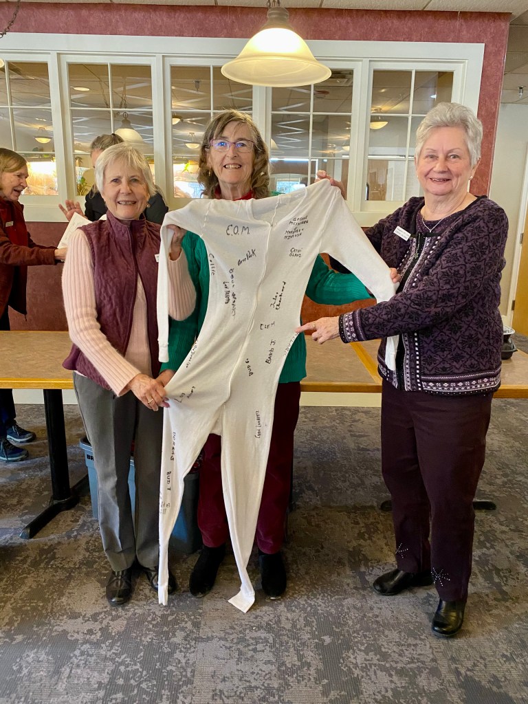 Three people joined the "Order of the long Johns," an invitation for those 80 and older to enroll and sign the said long johns. They were (pictured left to right) Lois Adams, Margarte McIntosh, and Cathi Glanz.